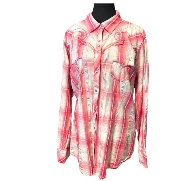Ariat Plus Size Western Snap Shirt Pink Plaid Cowgirl Rodeo Stampede Size XXL - Picture 1 of 13